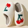 Fashion Super Cute Cherries Plush House Slippers for Women  Comfy Home Shoes   Flat Slip-on Slides   Platforms, Winter Slippers