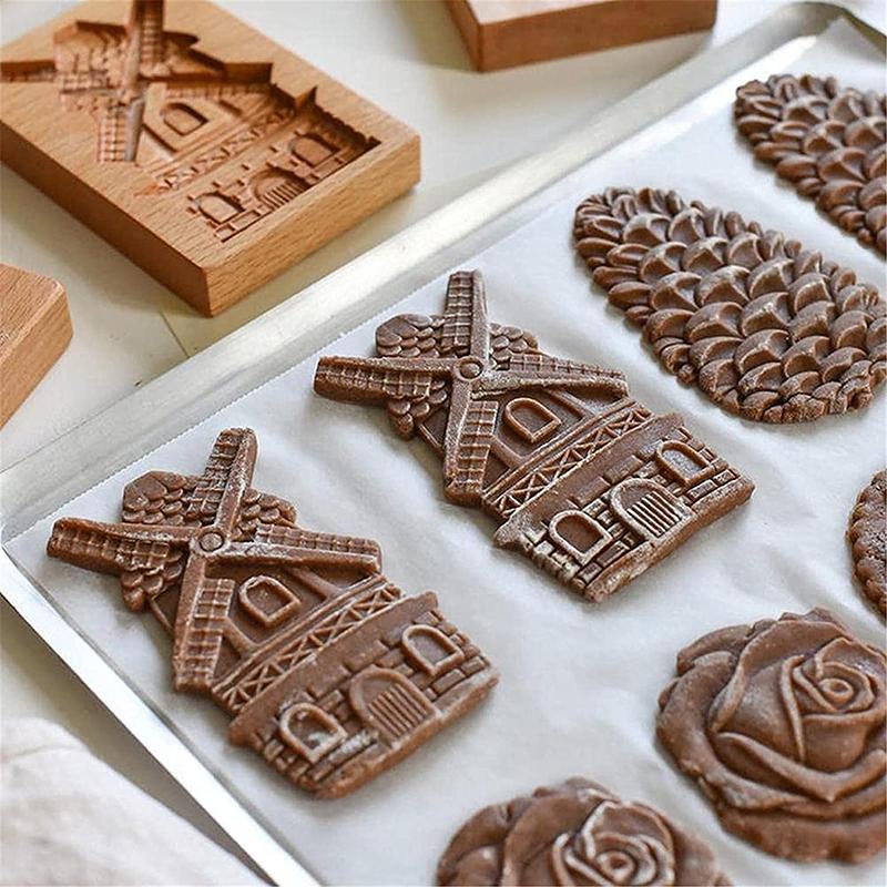 Wooden Cookie Mold Household Gingerbread Cake Mould Press Christmas 3D Biscuit Embossing Molds Bakery Gadget Kitchen Supplies