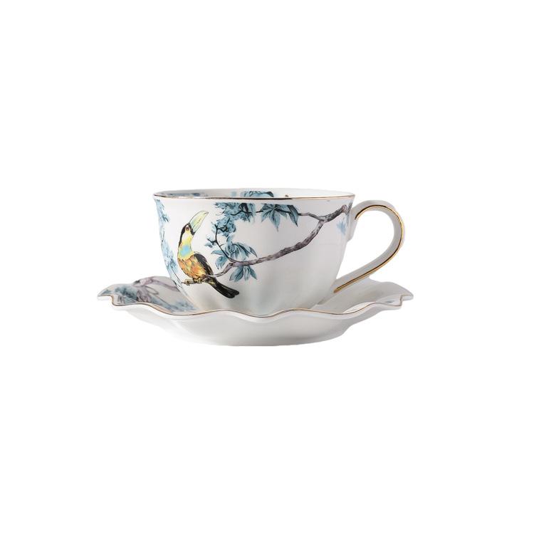 Flower and bird coffee cups and saucers, hand-painted ceramic mugs, household afternoon tea cups