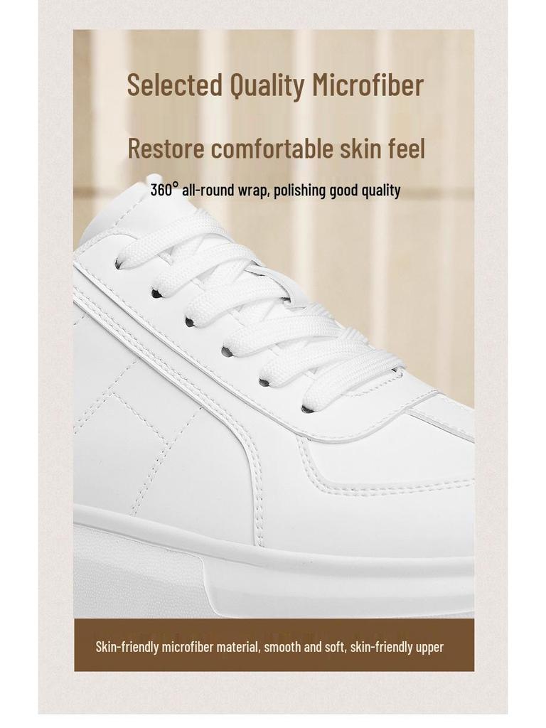 Męskie niewidoczne trampki podwyższające – podeszwa o grubości 8 cm, białe, codzienne buty do jazdy na deskorolce, okrągły nosek