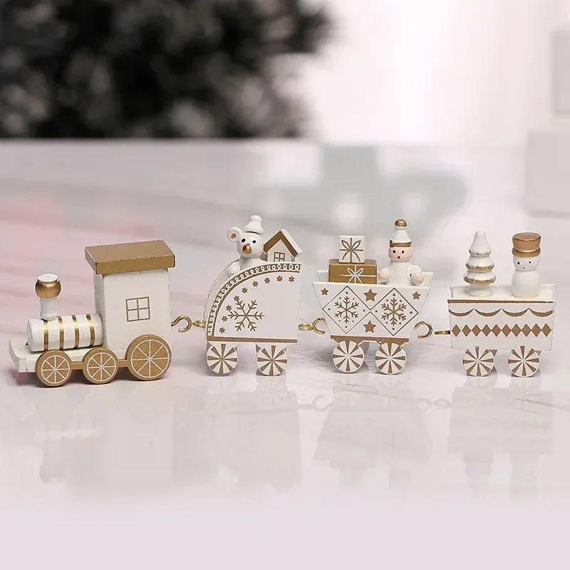 Wooden Mini Train Decor Set Christmas Party Snowman Ornament Plastic or Wooden Tabletop Cake Decoration Props Train Kids Toys