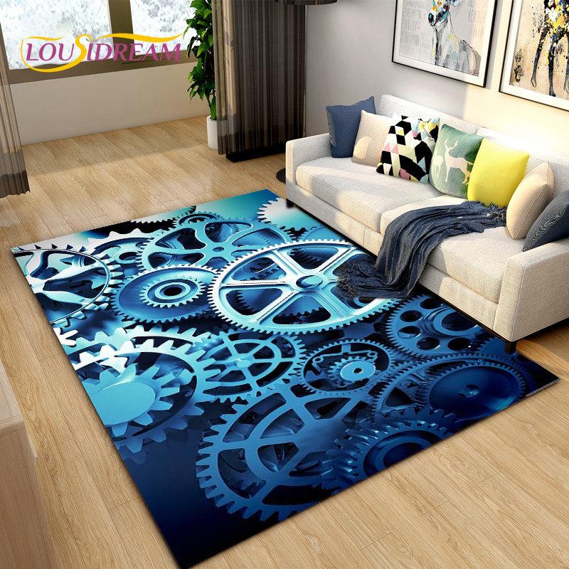 3D Steampunk Mechanical Cogs Gears Area Rug Large,Carpet Rug for Living Room Bedroom Sofa,Kitchen Doormat Non-slip Floor Mat