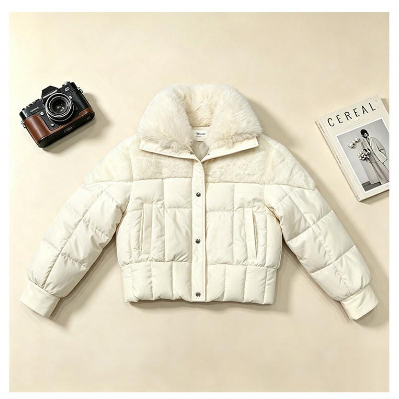 Womens Short Puffer Coat With Faux Fur Collar Loose Warm Winter Jacket In Khaki Black Beige Coffee
