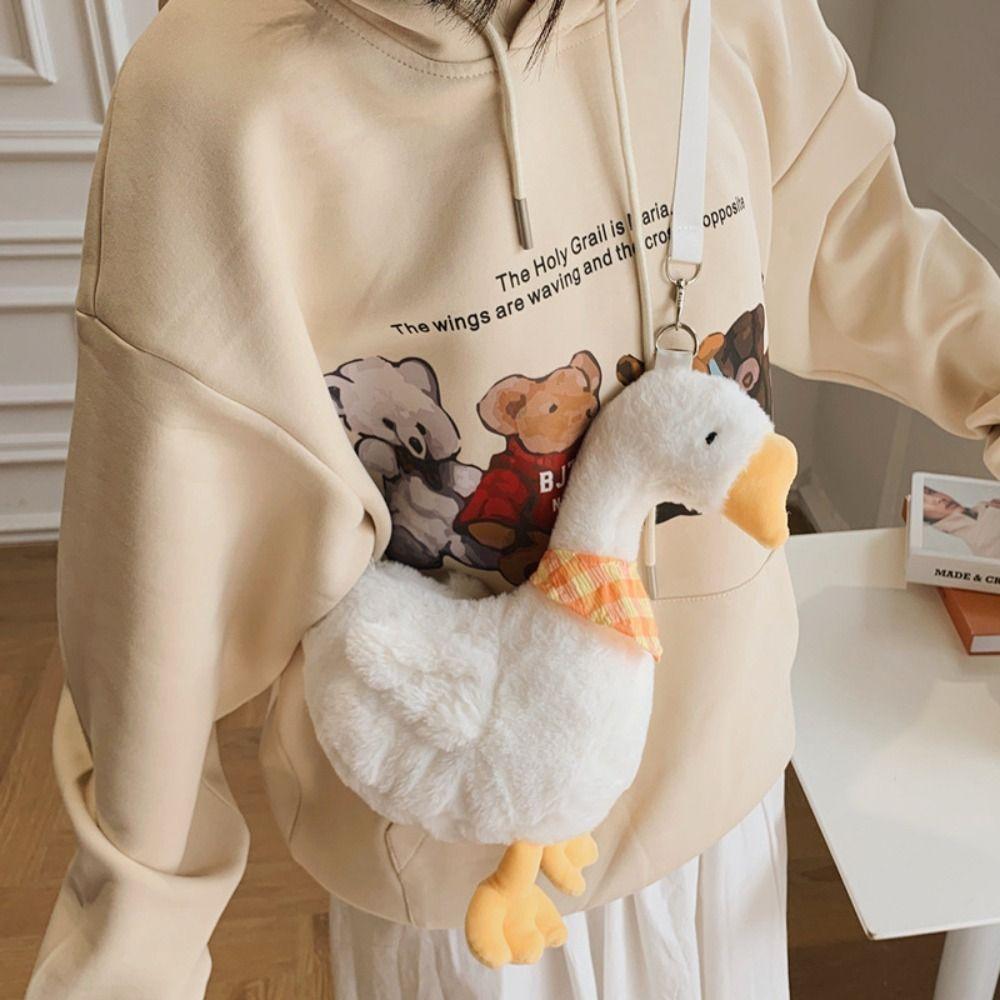

Solid Color Cute Duck Crossbody Bag Fluffy Doll Shoulder Bags Casual Big Goose Plush Bag Travel білий