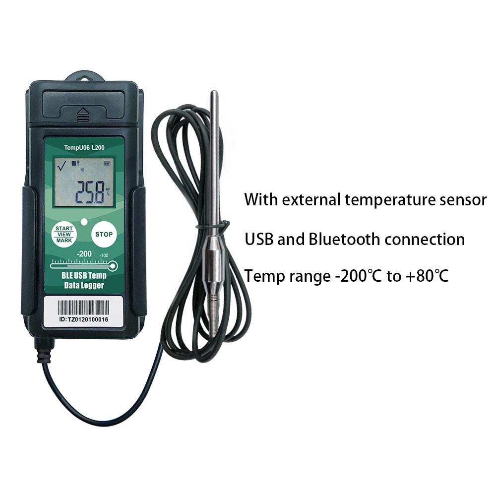 Bluetooth USB Temperature Data Logger with External Temperature Probe Cryogenic Data Recorder PDF CSV Report for Cold Chain
