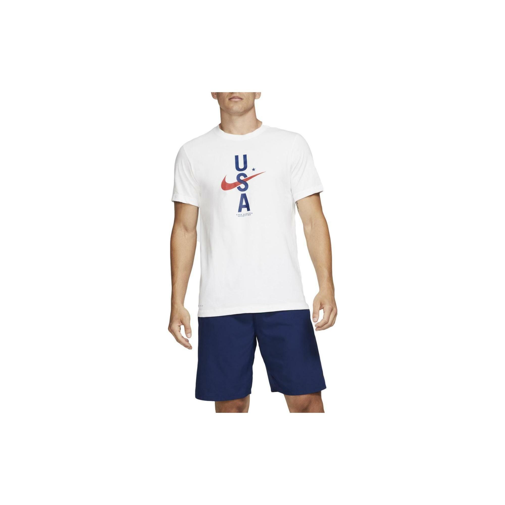 Men s Nike Dri-Fit Logo Printing Round Neck Short Sleeve White T-Shirt CK0455-100 L