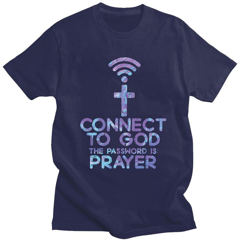 Custom Jesus Christian Tee Connect To God The Password Is Prayer T Shirt Men Short Sleeve Pure Cotton Tshirt Leisure Tee Tops