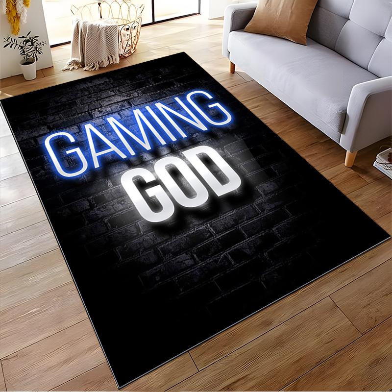 "Gaming God Printed Carpet with Neon-Style Letters On Black Background" Suitable for Use As an Anti-slip for Living Room Bedroom Sofas