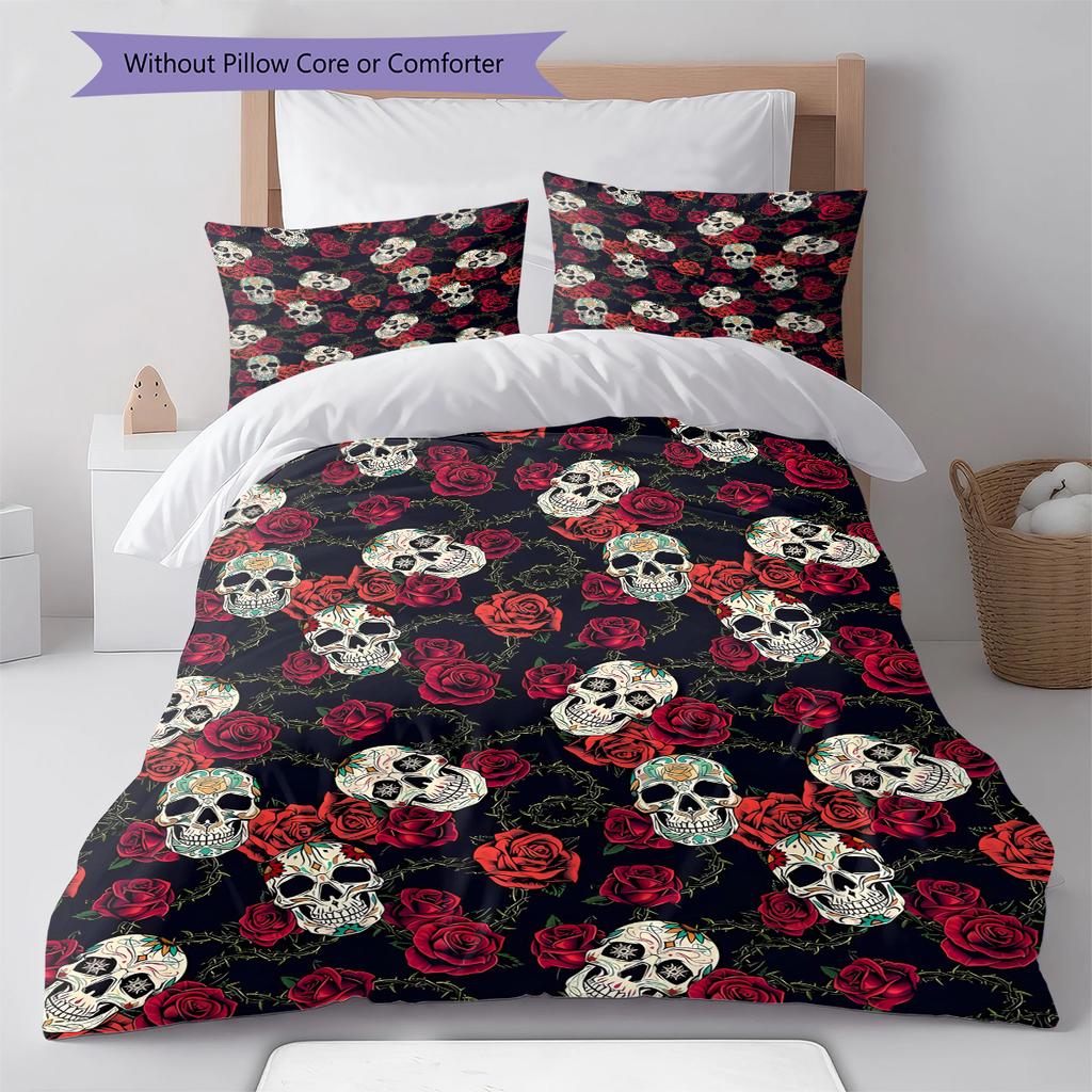 Vintage Skull Pattern Pattern Bedding Quilt Set Quilt Cover Pillowcase Home Decoration Gift (1 * Duvet Cover + 2 * Pillowcase, Without Core)