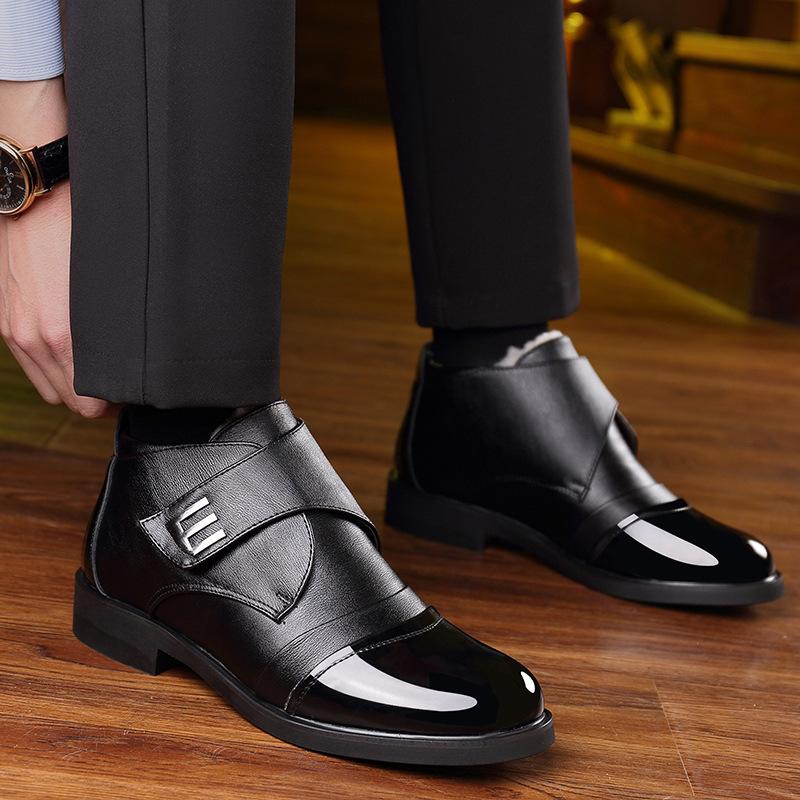 Men's shoes winter shoes cotton shoes men's high-top velvet warm shiny leather men's winter leather shoes genuine leather winter business casual shoes