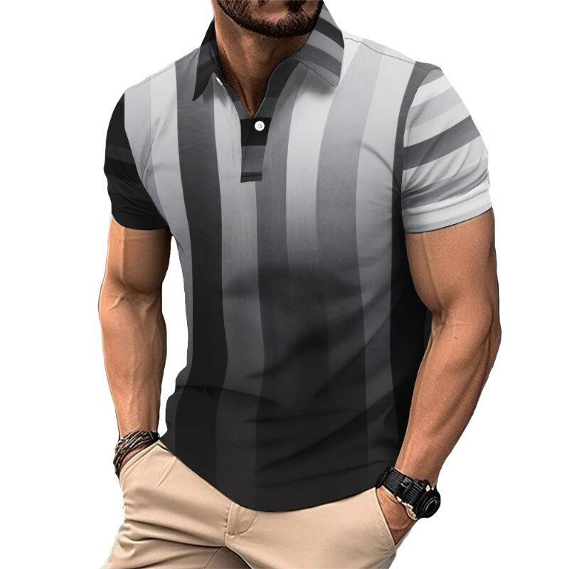 Men's Summer Short Sleeved Shirt with Personalized 3D Printed Button Polo Shirt