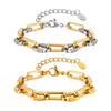 Jewelry Stainless Steel Embossed Oval Handmade Chain Gold Bracelet Ladies