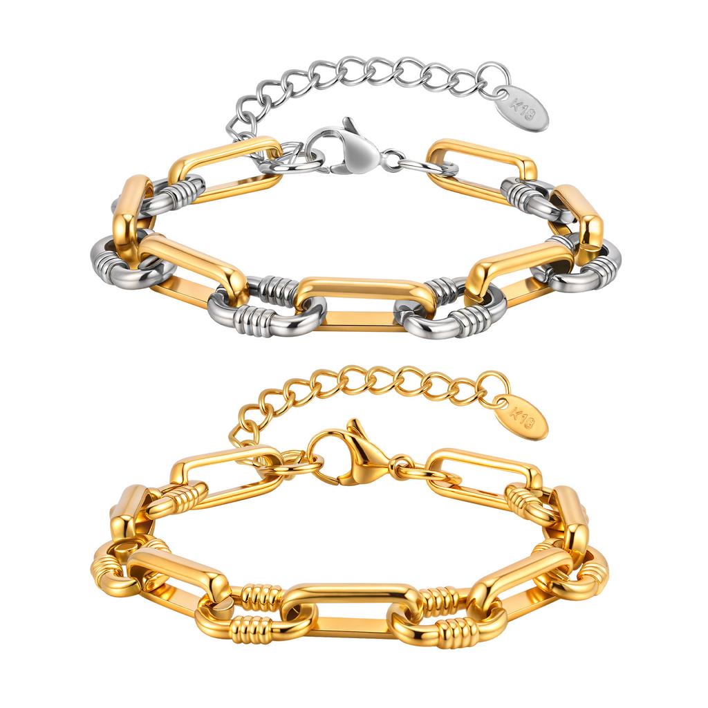 Jewelry Stainless Steel Embossed Oval Handmade Chain Gold Bracelet Ladies