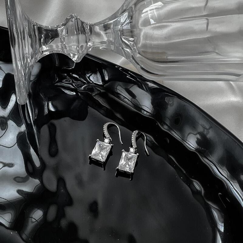 Kigjer Earrings Silver Cubic Square Drop Crystal Women