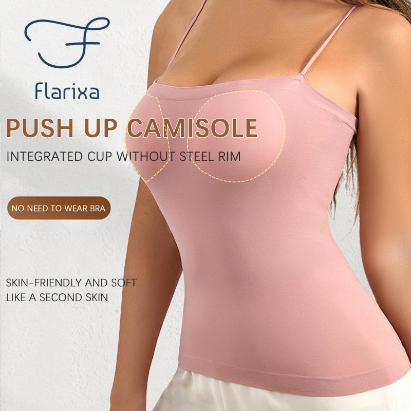 Flarixa Seamless Padded Push Up Camisole Top for Women with Bra Sleeveless Tank Top Body Shaping Elastic Vest Underwear