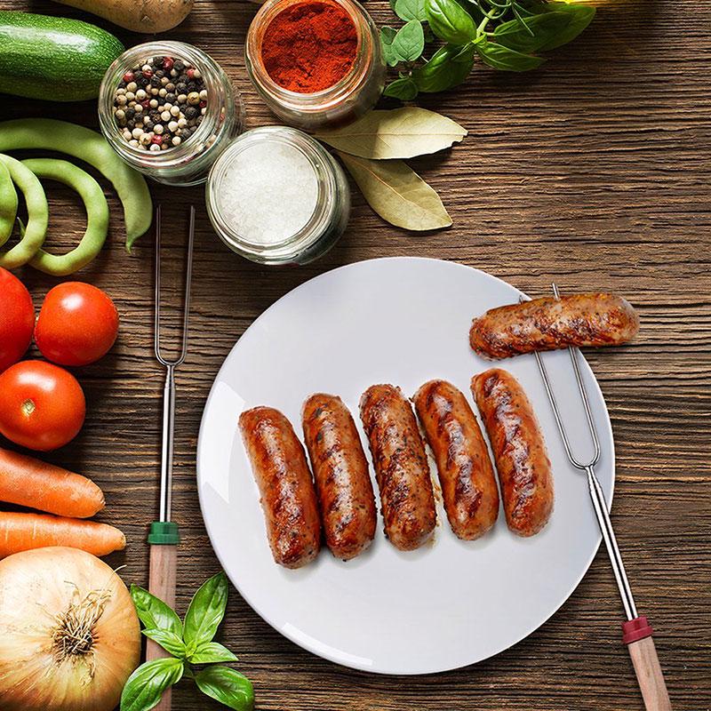 8pcs Stainless Steel Roasting Skewers with Wooden Handles Telescoping BBQ Forks 32 Inch Hot Dog Sticks for Campfire Camping BBQ