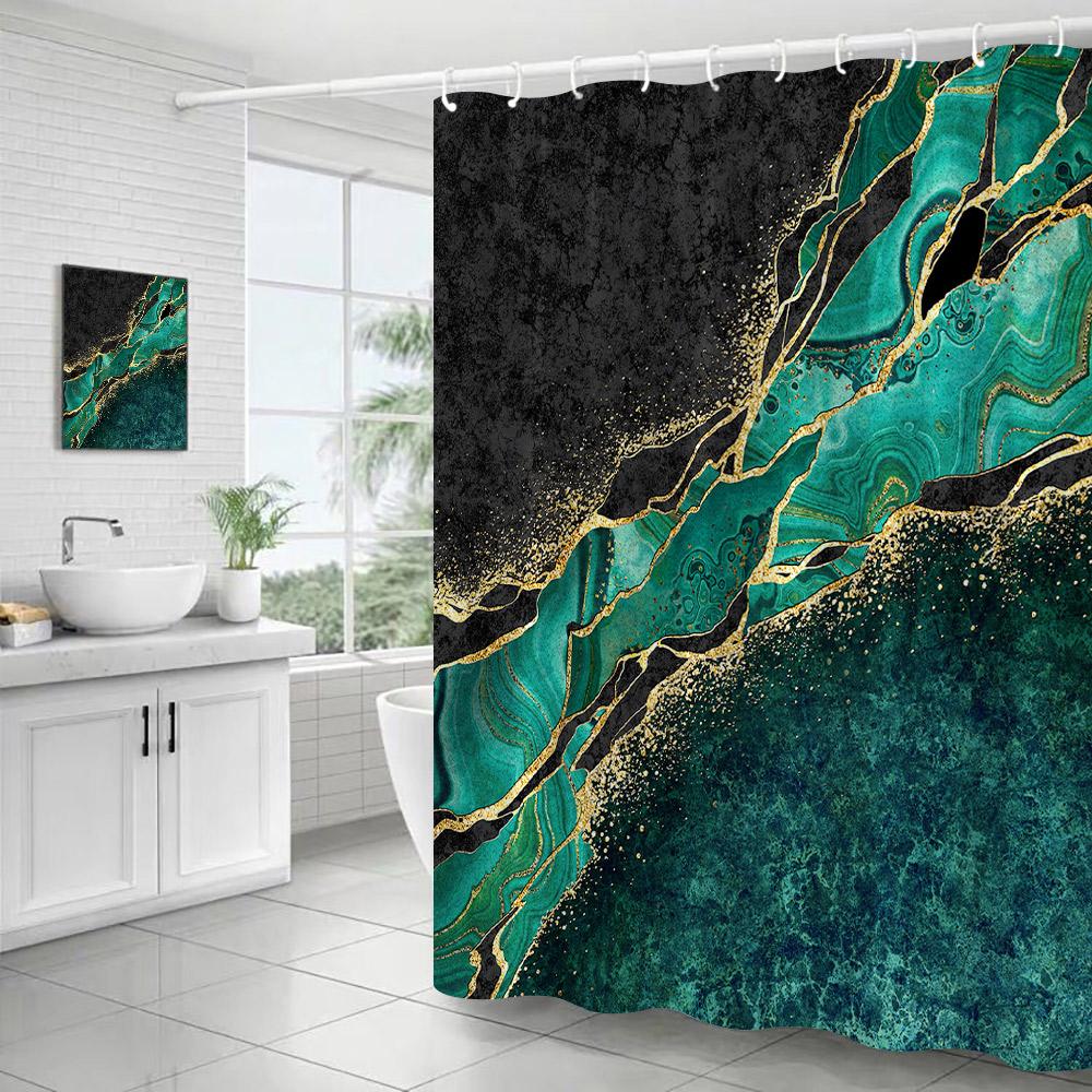 Abstract Blue Marble Shower Curtains Ink Art Textured Pattern Modern Polyester Fabric Home Bathroom Curtain Decor Set With Hooks