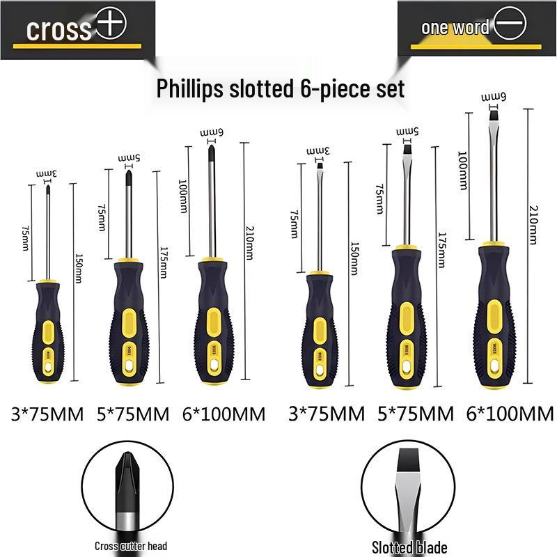 High-Strength Phillips & Slotted Screwdriver Set with Non-Slip Magnetic Handle and Chrome Vanadium for Enhanced Durability.