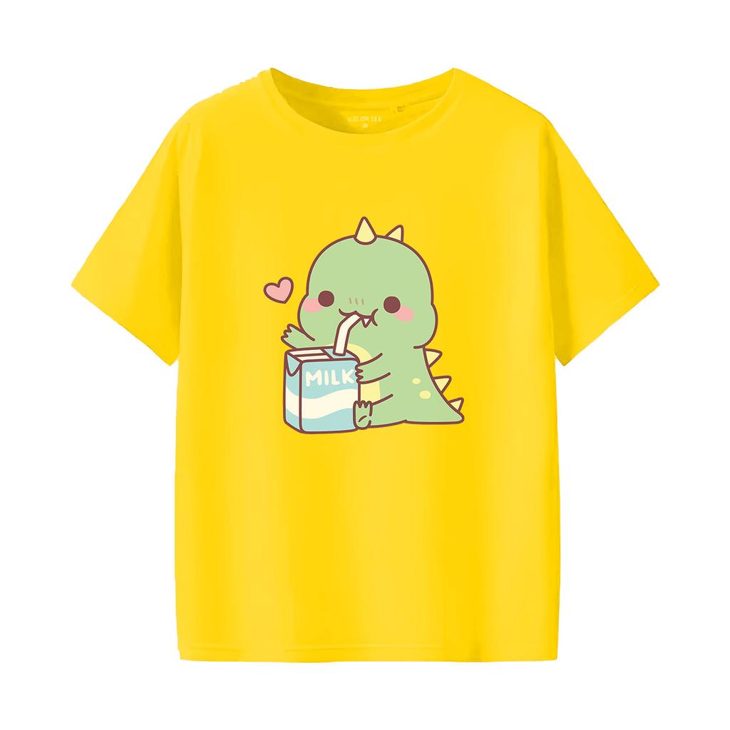 Cute dinosaur print short sleeved round neck versatile fashionable Womens Tshirt suitable for all seasons