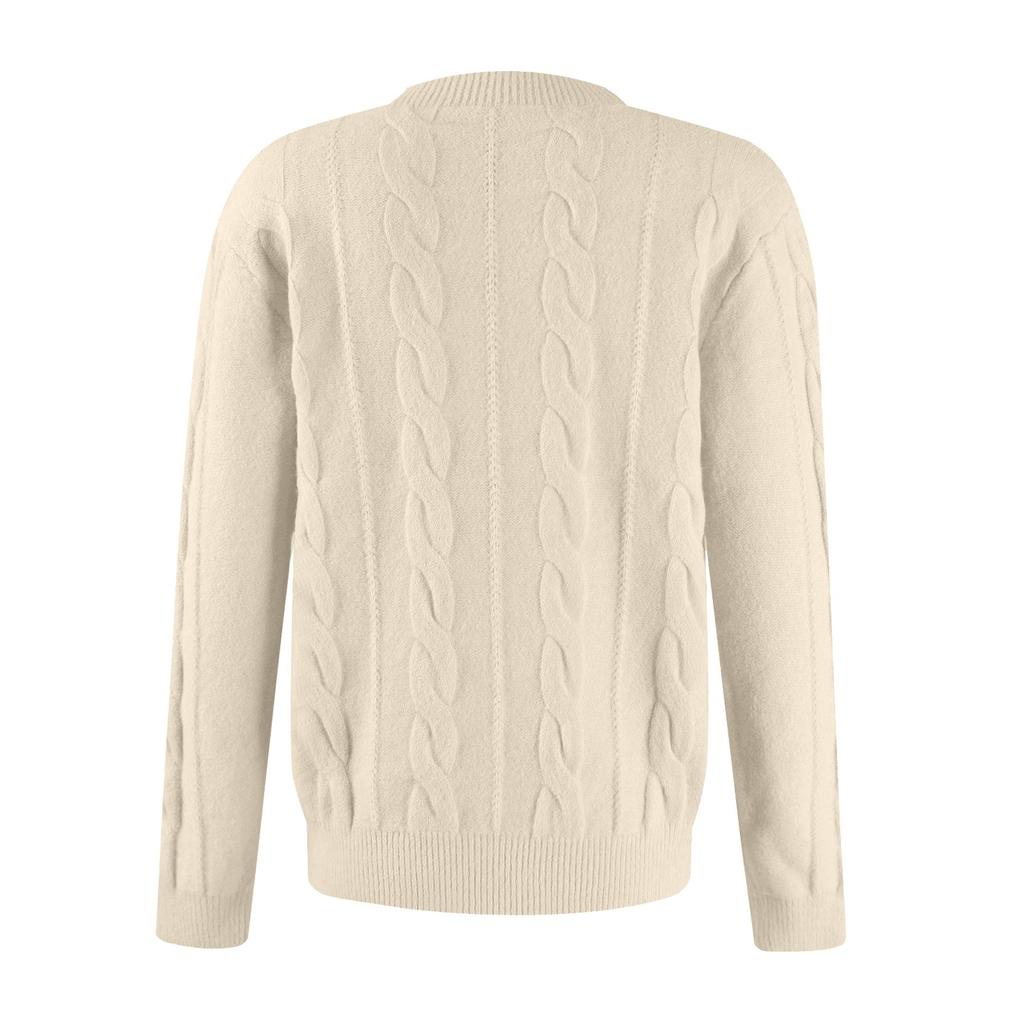 Women's Fashion Solid Colour Long Sleeve Twisted Flower V-Neck Knitwear Pullover Top Sweater