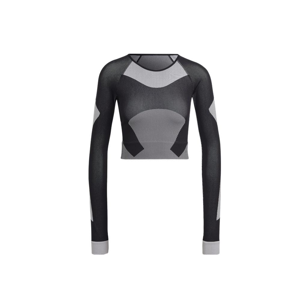 Adidas X Stella McCartney Collaboration FW22 Tst Ls Cropped Design Round Neck Sports Long Sleeve T-Shirt Women Tops Gray HN2883