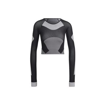 X Stella McCartney Collaboration FW22 Tst Ls Cropped Design Round Neck Sports Long Sleeve T-Shirt Women Tops Gray HN2883