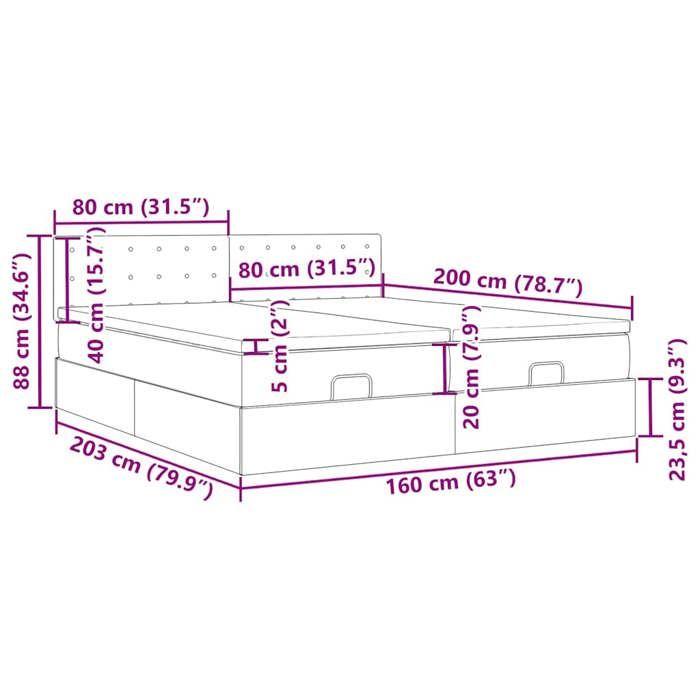 VidaXL Cadre de lit ottoman avec matelas gris foncé 160x200cm velours, cadre de lit, cadre de lit rembourré 3312954