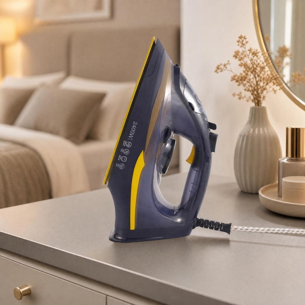 Corded Steam Iron Ergonomic 2400W AntiDrip for Clothing Maintenance, Household Laundry,
