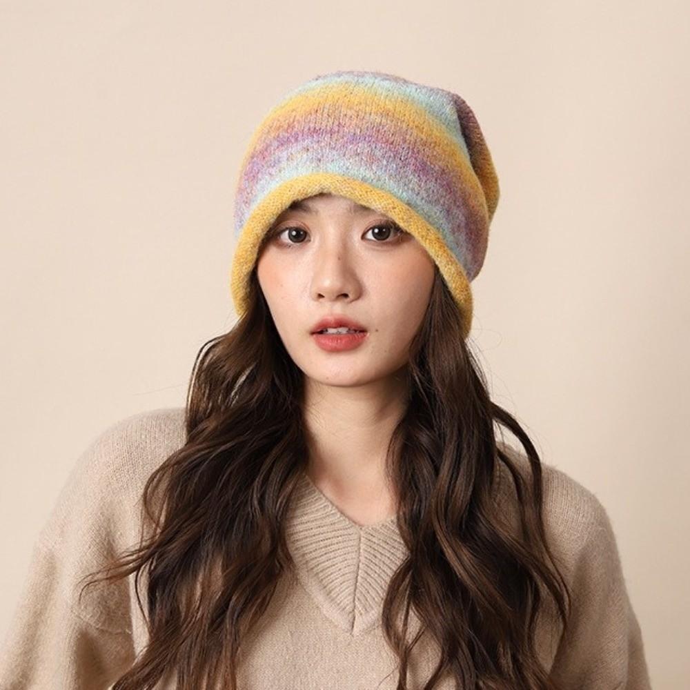 Gradient Color Knitted Stacked Hat Loose Pile Cap Simple Y2K Pullover Cap Sports