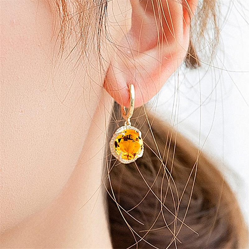 2026 Rotary Diamond Yellow Diamond Ear Buckle Earrings, Stylish Citrine Stud Earrings, Colored Gemstone Earrings