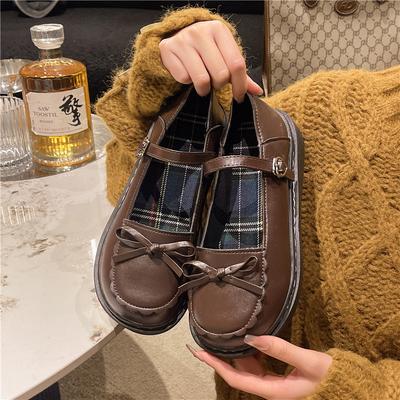 Butterfly Mary Jane Schuhe braun Retro Uniformschuhe Slipper Sommer Schnallenriemen College-Stil jk kleine Lederschuhe