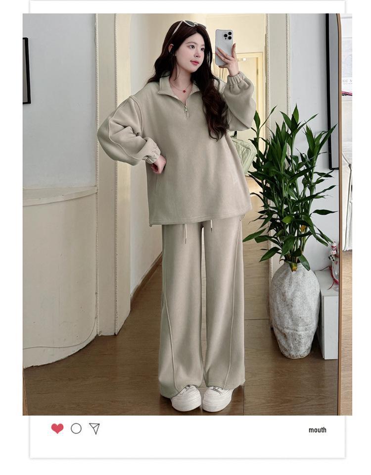 In-Stock Winter Maternity Wear: Thickened, Loose, Double-Sided Coral Fleece Set - 2025 Korean Style Casual Maternity Outfit