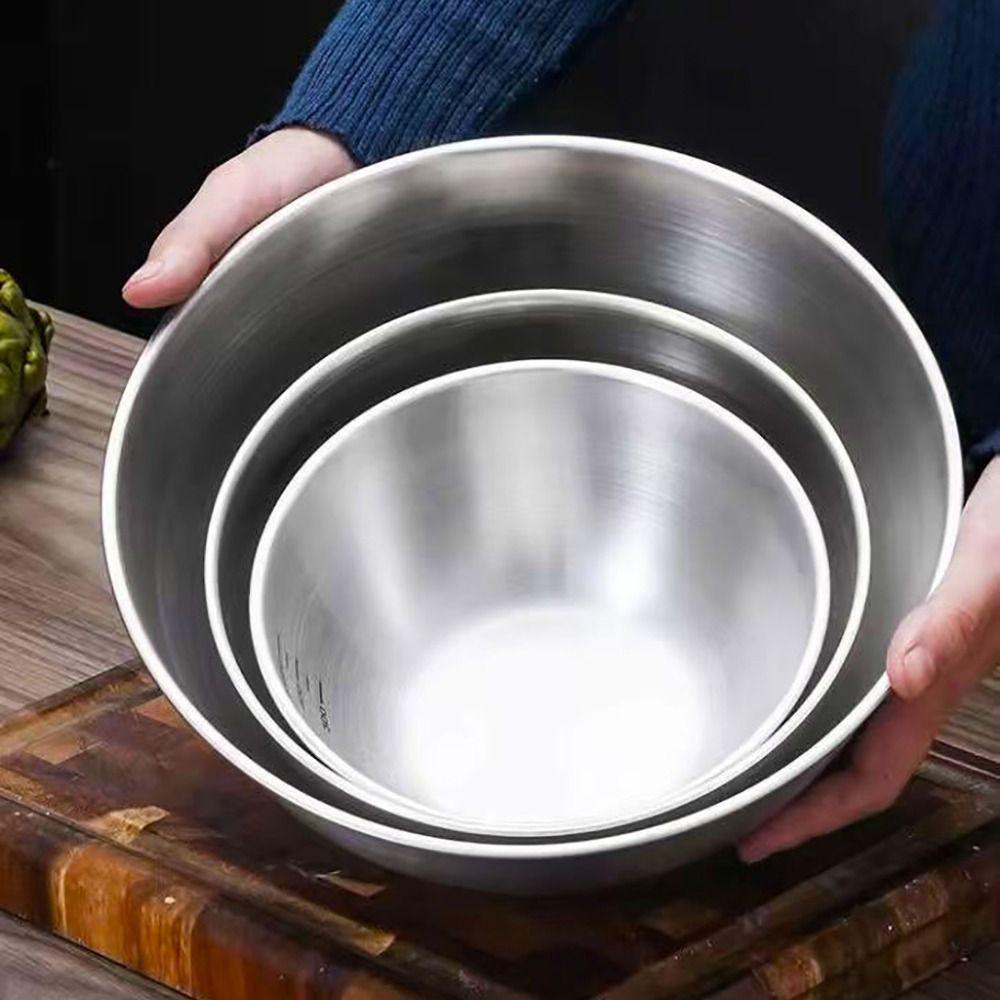1Pcs Stainless Steel Salad Bowls Fruit Vegetable Noodle Container with Scale Egg Flour Mixing Basin Thicken 17/19/23/25/27cm
