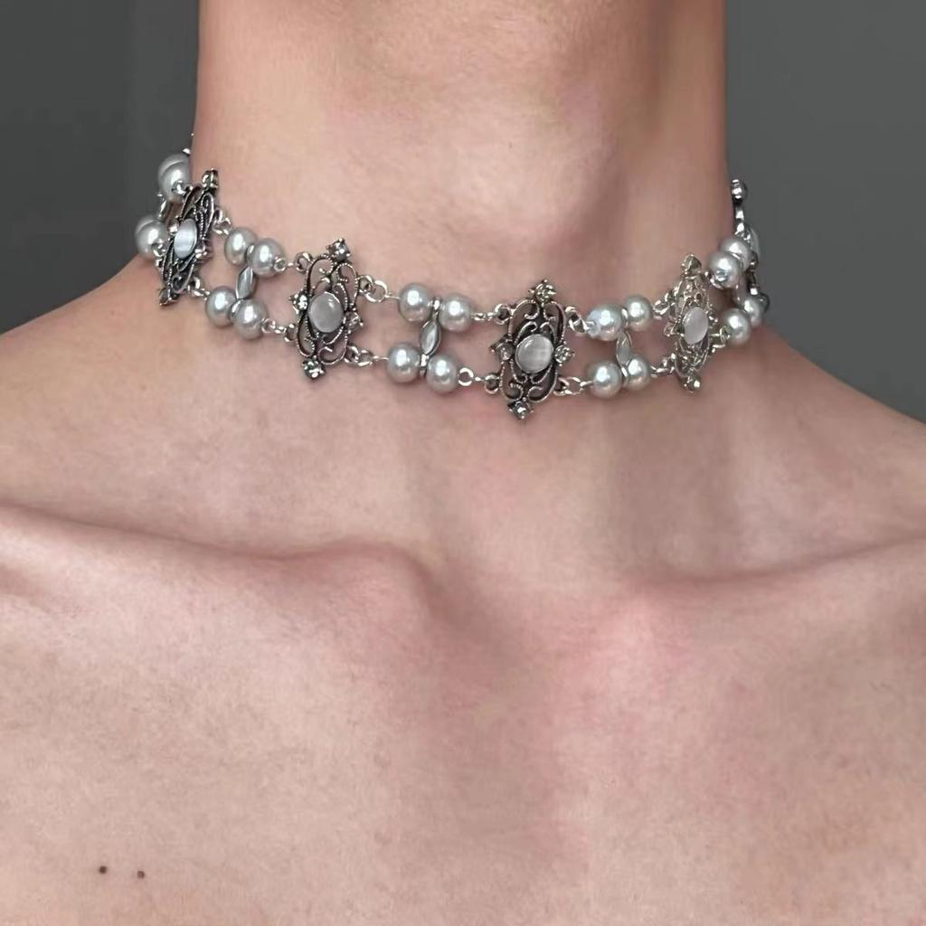 Spice Girl Y2K Sweet Cool Crystal Pearl Necklace Niche Light Luxury Design High Sense Choker Neck Chain Collarbone Chain Female