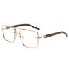 Double Bridge Metal Sunglasses Wood Grain Temple Gradient Lenses Summer Shades Square Frame Men's Driving Sun Glasses Unisex