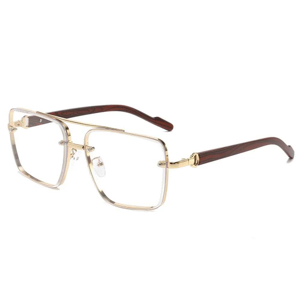 Double Bridge Metal Sunglasses Wood Grain Temple Gradient Lenses Summer Shades Square Frame Men's Driving Sun Glasses Unisex