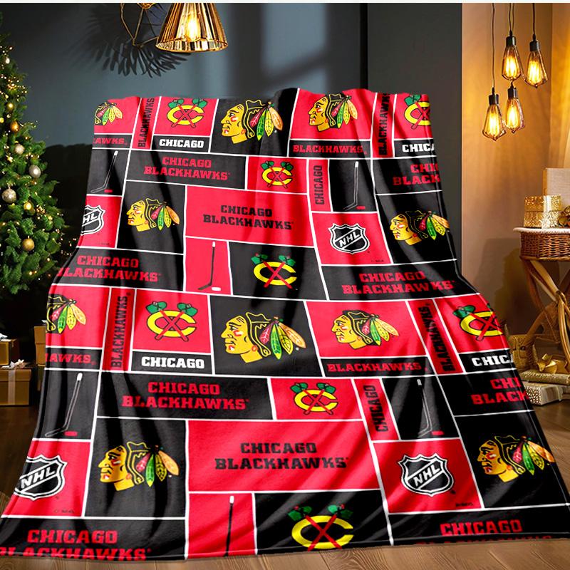 Chicago Hockey Decke Flanell Überwurf für Sofa, Innenbereich, Camping, Wohnzimmer, Büro, Stuhl und Bett Weiches Geburtstagsgeschenk