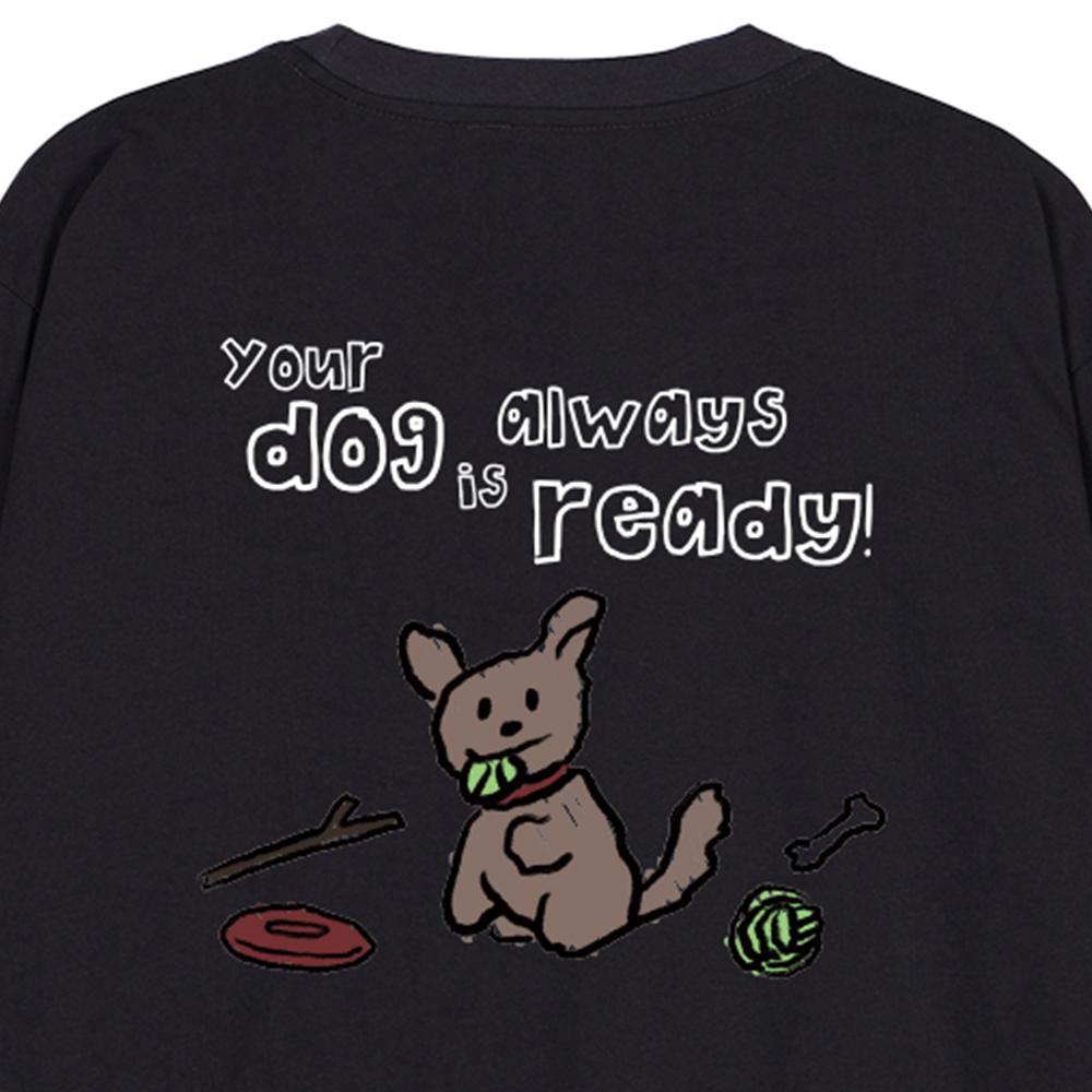 ASTRAL PROJECTION Doodle Puppy Oversized Long Sleeve T-Shirt_Charcoal