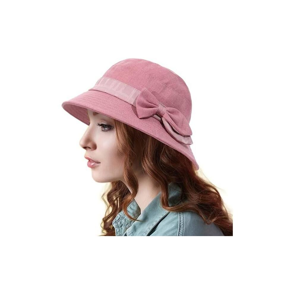 (Leder Pink) 1pc Damen Wide Brim Folding Sun Hat Kentucky Derby Hat Damenhut Leder Pink