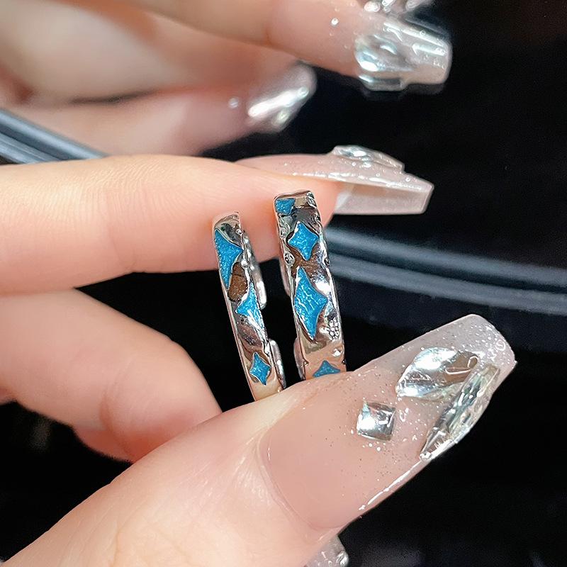 Blue Oil Lava Ring Female Niche Design High Sense Index Finger Ring Irregular Personality Simple Couple Ring