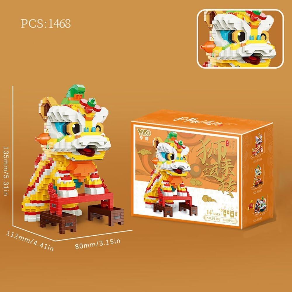 Micro-Baustein-Set Traditioneller Chinesischer Löwentanz 3D-Modell Miniatur Kulturelle Darstellung Konstruktionsspielzeug Chinesisches Neujahr