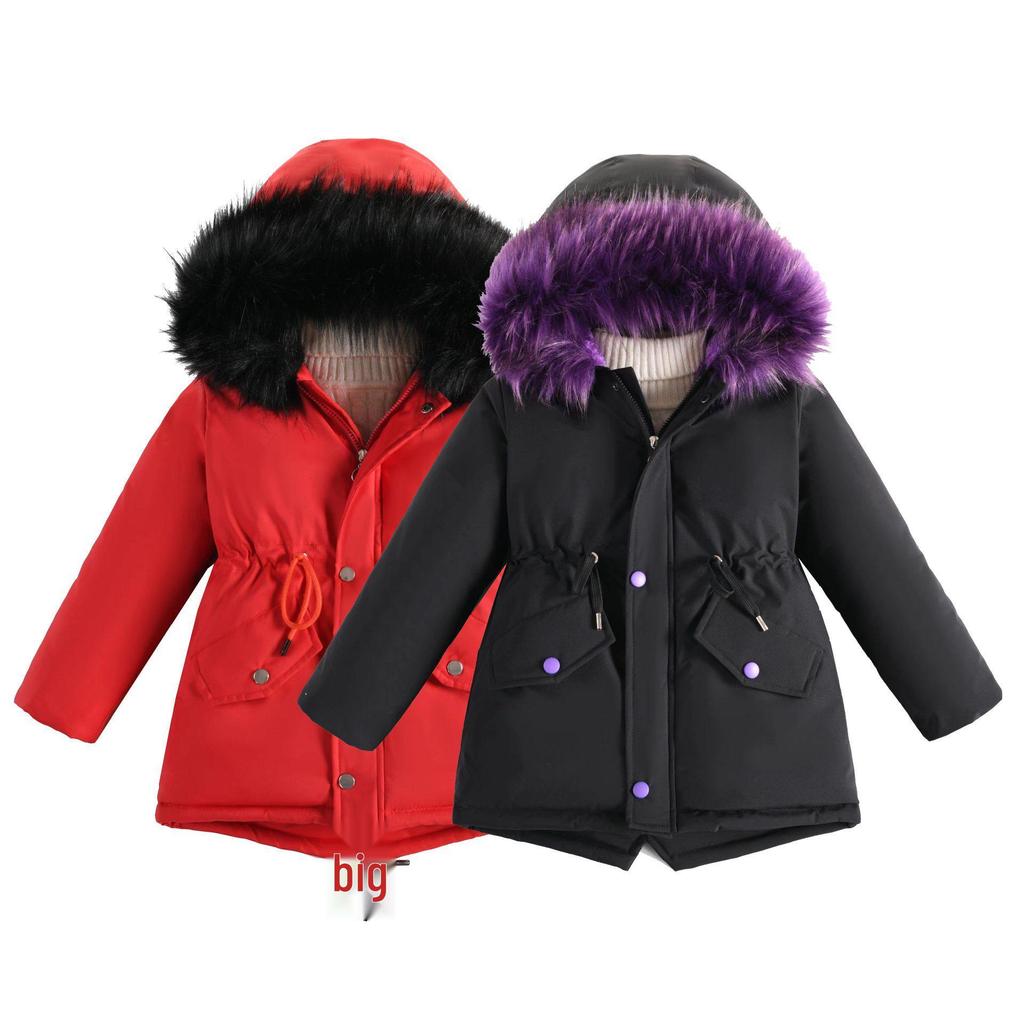 2023 Fashionable Korean Style Girls' Thickened Fleece-Lined Winter Parka Coat
