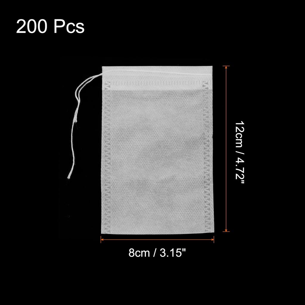 Uxcell Disposable Tea Bags, Empty Non-Woven Tea Filter Bags with String Seals, 200 Bags, 12 X 8 Cm