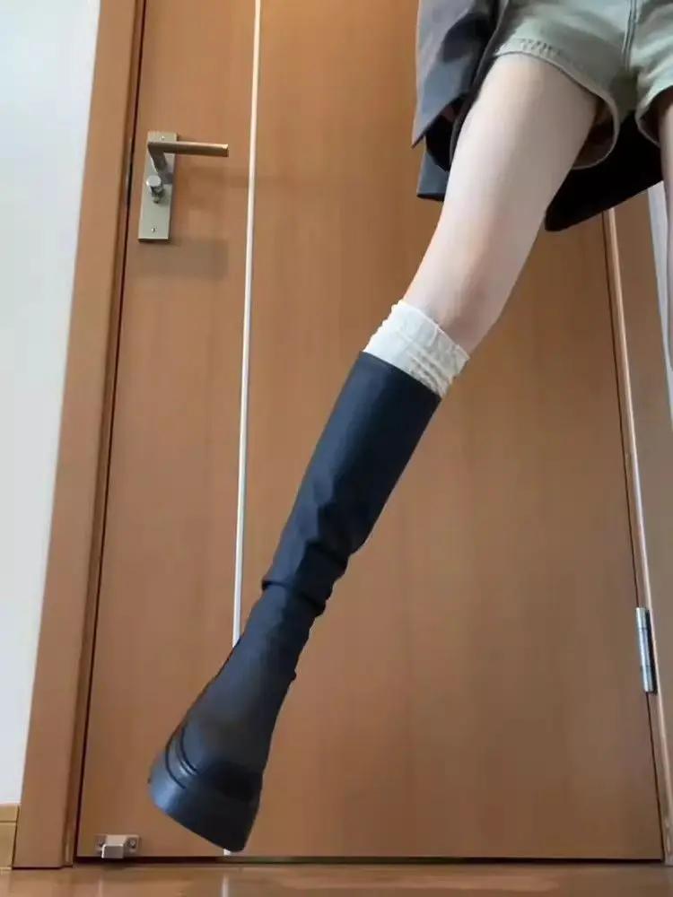 Fashion Autumn Winter Round Toe Women's Long Boots on Offer Gothic Boot Sale Waterproof Cosplay Y2k Hot Pu Ladies Knee High Shaft Shoes