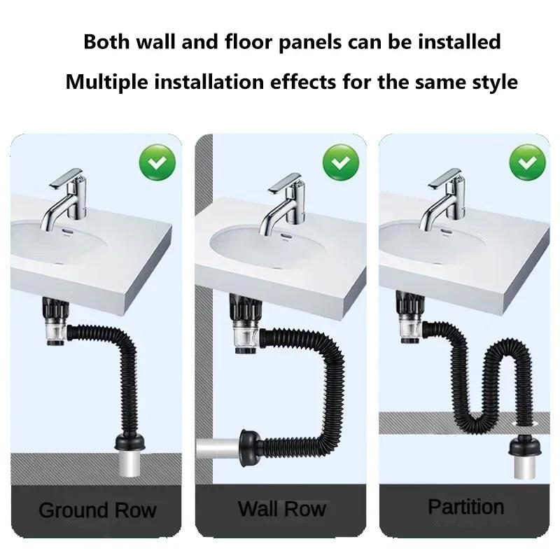 Flip-Top Kitchen Sink Drain Retractable Deodorizing Filter Flexible Downspout Bathroom Sink Anti Clogging Kitchen Accessories