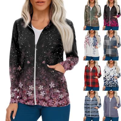 Women Long Sleeve Pattern Pocket Working Stand-up Collar Single-breasted Protective Overalls Cardigan Jacket Top