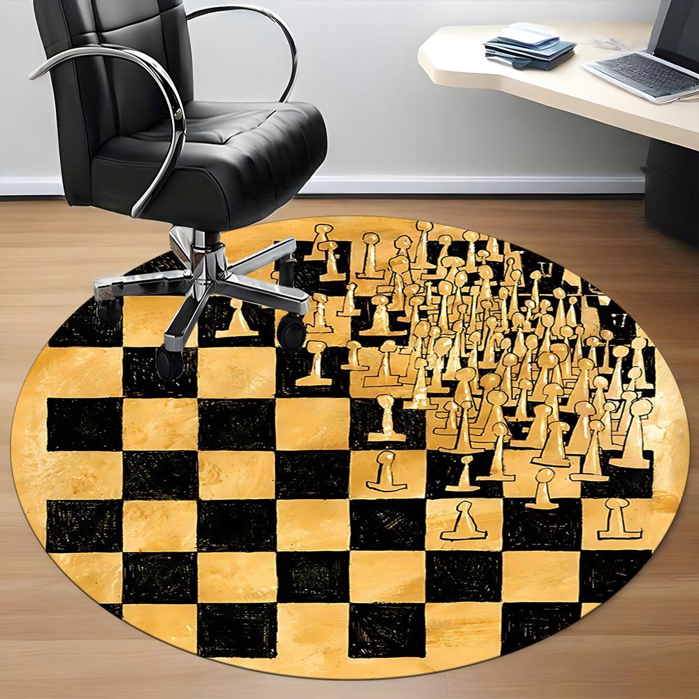 1pc Chess Pieces Office Round Area Rug, Indoor Mat Suitable ForOffice, Under Office Chairs Bedroom Living Room Home Decor, Room Deco 072