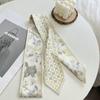 Long Thin Satin Silk Ribbon Scarf Fresh Floral Bag Strap Trendy Hair Tie  for Women