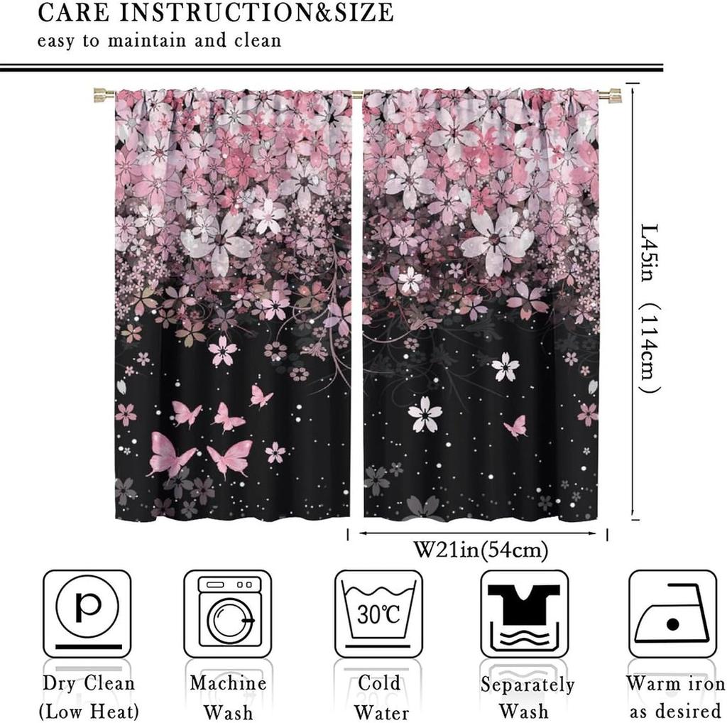 Watercolor Pink Art Butterflies Curtains for Living Room   Abstract Aesthetic Spring Nature Cherry Blossoms Rod Pocket Thermal In
