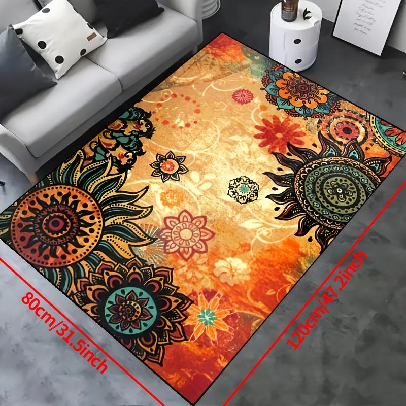 Beautiful Floral Print Area Rug, Aesthetic Flower Floor Mat for Entryway Living Room Bedroom, Washable Indoor Outdoor Carpet